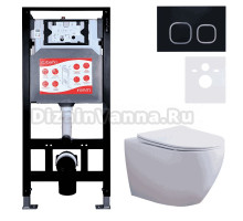 Комплект 3 в 1 Унитаз подвесной Esbano Azalea ESUPAZALW + Инсталляция Fram + Кнопка ESINLPS10MB цвет матовый черный
