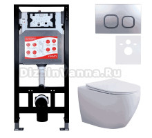 Комплект 3 в 1 Унитаз подвесной Esbano Azalea ESUPAZALW + Инсталляция Fram + Кнопка ESINLPS10MC цвет матовый хром