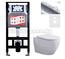 Комплект 3 в 1 Унитаз подвесной Esbano Azalea ESUPAZALW + Инсталляция Fram + Кнопка ESINLPS10SC цвет глянцевый хром