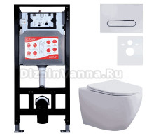 Комплект 3 в 1 Унитаз подвесной Esbano Azalea ESUPAZALW + Инсталляция Fram + Кнопка ESINOVL17GW цвет глянцевый белый