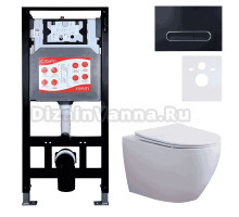 Комплект 3 в 1 Унитаз подвесной Esbano Azalea ESUPAZALW + Инсталляция Fram + Кнопка ESINOVL17MB цвет матовый черный