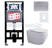 Комплект 3 в 1 Унитаз подвесной Esbano Azalea ESUPAZALW + Инсталляция Fram + Кнопка ESINOVL17MC цвет матовый хром