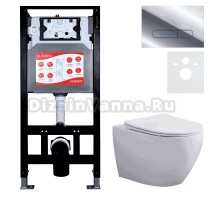 Комплект 3 в 1 Унитаз подвесной Esbano Azalea ESUPAZALW + Инсталляция Fram + Кнопка ESINOVL17SC цвет глянцевый хром