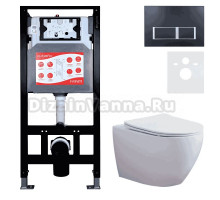 Комплект 3 в 1 Унитаз подвесной Esbano Azalea ESUPAZALW + Инсталляция Fram + Кнопка ESINPRK12MB цвет матовый черный