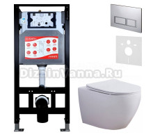 Комплект 3 в 1 Унитаз подвесной Esbano Azalea ESUPAZALW + Инсталляция Fram + Кнопка ESINPRK12MC цвет матовый хром