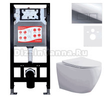 Комплект 3 в 1 Унитаз подвесной Esbano Azalea ESUPAZALW + Инсталляция Fram + Кнопка ESINPRK12SC цвет глянцевый хром