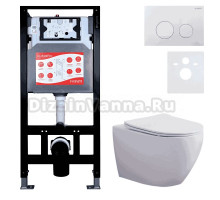 Комплект 3 в 1 Унитаз подвесной Esbano Azalea ESUPAZALW + Инсталляция Fram + Кнопка ESINSLM37GW цвет глянцевый белый