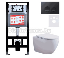 Комплект 3 в 1 Унитаз подвесной Esbano Azalea ESUPAZALW + Инсталляция Fram + Кнопка ESINSLM37MB цвет матовый черный