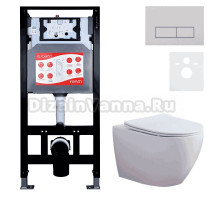 Комплект 3 в 1 Унитаз подвесной Esbano Azalea ESUPAZALW + Инсталляция Fram + Кнопка ESINMTP21ST цвет сатин