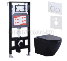 Комплект 3 в 1 Унитаз подвесной Esbano Azalea ESUPAZALBM + Инсталляция Fram + Кнопка ESINKRG11GW цвет глянцевый белый