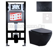 Комплект 3 в 1 Унитаз подвесной Esbano Azalea ESUPAZALBM + Инсталляция Fram + Кнопка ESINKRG11MB цвет матовый черный