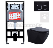 Комплект 3 в 1 Унитаз подвесной Esbano Azalea ESUPAZALBM + Инсталляция Fram + Кнопка ESINLPS10MB цвет матовый черный
