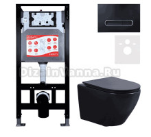 Комплект 3 в 1 Унитаз подвесной Esbano Azalea ESUPAZALBM + Инсталляция Fram + Кнопка ESINOVL17MB цвет матовый черный