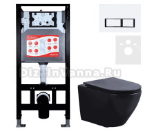 Комплект 3 в 1 Унитаз подвесной Esbano Azalea ESUPAZALBM + Инсталляция Fram + Кнопка ESINPRK12GW цвет глянцевый белый