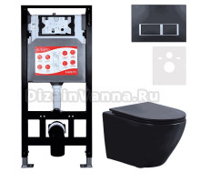 Комплект 3 в 1 Унитаз подвесной Esbano Azalea ESUPAZALBM + Инсталляция Fram + Кнопка ESINPRK12MB цвет матовый черный