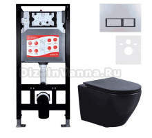 Комплект 3 в 1 Унитаз подвесной Esbano Azalea ESUPAZALBM + Инсталляция Fram + Кнопка ESINPRK12MC цвет матовый хром