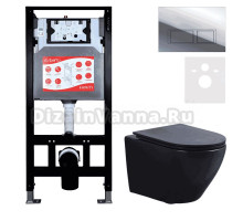 Комплект 3 в 1 Унитаз подвесной Esbano Azalea ESUPAZALBM + Инсталляция Fram + Кнопка ESINPRK12SC цвет глянцевый хром