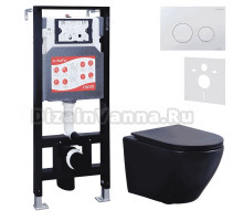 Комплект 3 в 1 Унитаз подвесной Esbano Azalea ESUPAZALBM + Инсталляция Fram + Кнопка ESINSLM37GW цвет глянцевый белый