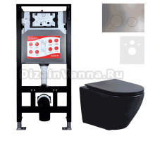 Комплект 3 в 1 Унитаз подвесной Esbano Azalea ESUPAZALBM + Инсталляция Fram + Кнопка ESINMTK60ST цвет сатин