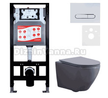 Комплект 3 в 1 Унитаз подвесной Esbano Azalea ESUPAZALGM + Инсталляция Fram + Кнопка ESINOVL17GW цвет глянцевый белый