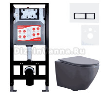 Комплект 3 в 1 Унитаз подвесной Esbano Azalea ESUPAZALGM + Инсталляция Fram + Кнопка ESINPRK12GW цвет глянцевый белый