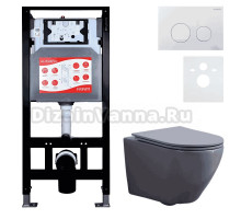 Комплект 3 в 1 Унитаз подвесной Esbano Azalea ESUPAZALGM + Инсталляция Fram + Кнопка ESINSLM37GW цвет глянцевый белый