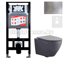 Комплект 3 в 1 Унитаз подвесной Esbano Azalea ESUPAZALGM + Инсталляция Fram + Кнопка ESINMTK60ST цвет сатин