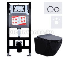 Комплект 3 в 1 Унитаз подвесной Esbano Azalea ESUPAZALB + Инсталляция Fram + Кнопка ESINKRG11GW цвет глянцевый белый