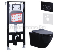 Комплект 3 в 1 Унитаз подвесной Esbano Azalea ESUPAZALB + Инсталляция Fram + Кнопка ESINKRG11MB цвет матовый черный