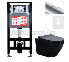 Комплект 3 в 1 Унитаз подвесной Esbano Azalea ESUPAZALB + Инсталляция Fram + Кнопка ESINKRG11SC цвет глянцевый хром