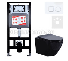 Комплект 3 в 1 Унитаз подвесной Esbano Azalea ESUPAZALB + Инсталляция Fram + Кнопка ESINLPS10GW цвет глянцевый белый