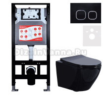 Комплект 3 в 1 Унитаз подвесной Esbano Azalea ESUPAZALB + Инсталляция Fram + Кнопка ESINLPS10MB цвет матовый черный