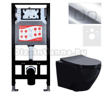 Комплект 3 в 1 Унитаз подвесной Esbano Azalea ESUPAZALB + Инсталляция Fram + Кнопка ESINLPS10SC цвет глянцевый хром