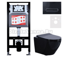 Комплект 3 в 1 Унитаз подвесной Esbano Azalea ESUPAZALB + Инсталляция Fram + Кнопка ESINOVL17MB цвет матовый черный