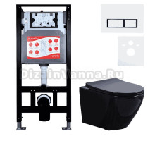 Комплект 3 в 1 Унитаз подвесной Esbano Azalea ESUPAZALB + Инсталляция Fram + Кнопка ESINPRK12GW цвет глянцевый белый