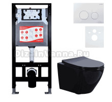 Комплект 3 в 1 Унитаз подвесной Esbano Azalea ESUPAZALB + Инсталляция Fram + Кнопка ESINSLM37GW цвет глянцевый белый