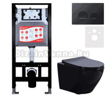 Комплект 3 в 1 Унитаз подвесной Esbano Azalea ESUPAZALB + Инсталляция Fram + Кнопка ESINSLM37MB цвет матовый черный