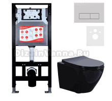 Комплект 3 в 1 Унитаз подвесной Esbano Azalea ESUPAZALB + Инсталляция Fram + Кнопка ESINMTP21ST цвет сатин