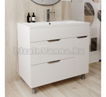 Тумба с раковиной Mixline Этьен 90 глянцевая белая, с бельевой корзиной, раковина Нелли 90