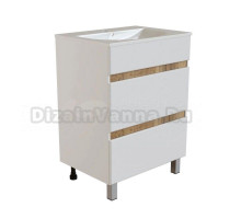 Тумба с раковиной Mixline Брикс 50 2 ящика, глянцевая белая, дуб вотан, раковина Breeze 50