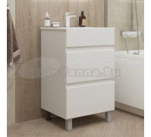 Тумба с раковиной Mixline Брикс 50 2 ящика, глянцевая белая, раковина Breeze 50