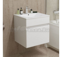 Тумба с раковиной Mixline Брикс 50 подвесная, глянцевая белая, раковина Breeze 50