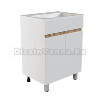 Тумба с раковиной Mixline Брикс 60 2 дверцы, глянцевая белая, дуб вотан, раковина Breeze 60