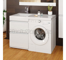 Тумба с раковиной Mixline Созвездие 120 L под стиральную машину, глянцевая белая