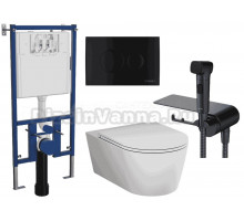 Комплект 4 в 1 Унитаз подвесной AM.PM Func C8F1701SC + Инсталляция DIWO 4501 + Кнопка 7313 цвет матовый черный + Гигиенический душ F0H8F922 С ВНУТРЕННЕЙ ЧАСТЬЮ, со смесителем, черный