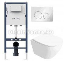 Комплект 3 в 1 Унитаз подвесной STWORKI Кронборг S28401WH + Инсталляция AM.PM PrimeFit I012709 + Кнопка I090101