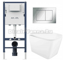 Комплект 3 в 1 Унитаз подвесной STWORKI Молде S23401WH, безободковый, с микролифтом, антивсплеск + Инсталляция AM.PM PrimeFit I012709 цвет белый + Кнопка PrimeFit S I090251 цвет глянцевый хром