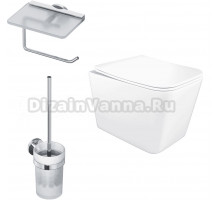 Комплект 3 в 1 Унитаз подвесной STWORKI Молде S23401WH безободковый, с микролифтом, антивсплеск + Держатель AM.PM X-Joy A85A341500 с полкой для телефона, хром + Ершик A85A33300 хром