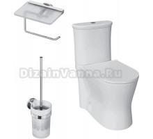 Комплект 4 в 1 Унитаз-компакт DIWO Кострома 0422 крышка белая с микролифтом + Бачок 0422 + Держатель AM.PM X-Joy A85A341500 с полкой для телефона, хром + Ершик A85A33300 хром