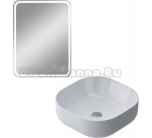 Комплект Накладная раковина AM.PM Func M8FWCC30430WG 43 белый глянец + Зеркало DIWO Коломна 60 с подсветкой светодиодной, сенсорное управление, прямоугольное, настенное